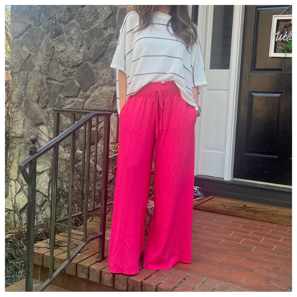 Boho Smocked Waist Wide Leg Pants